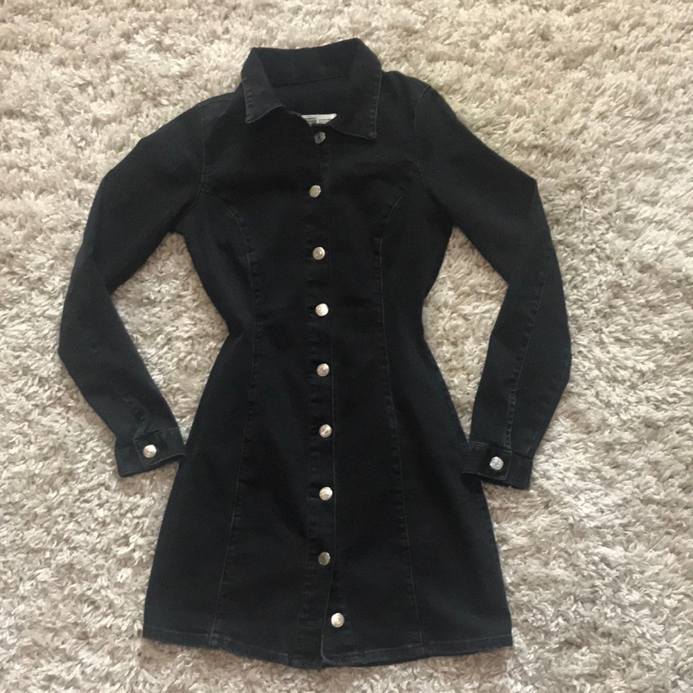 Black Jean Long Sleeve Mini Dress
